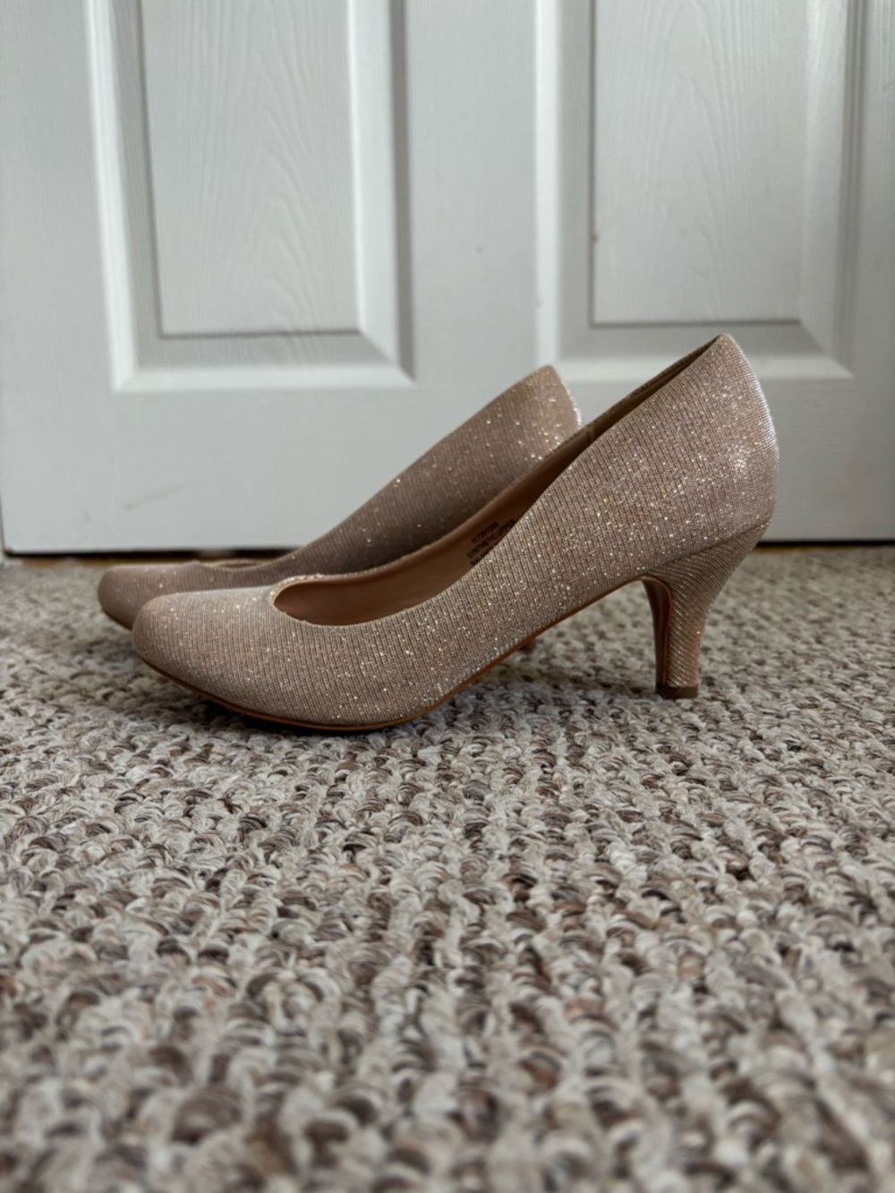 The Shoe Company Sparkle Round-Toe Pumps in Champagne